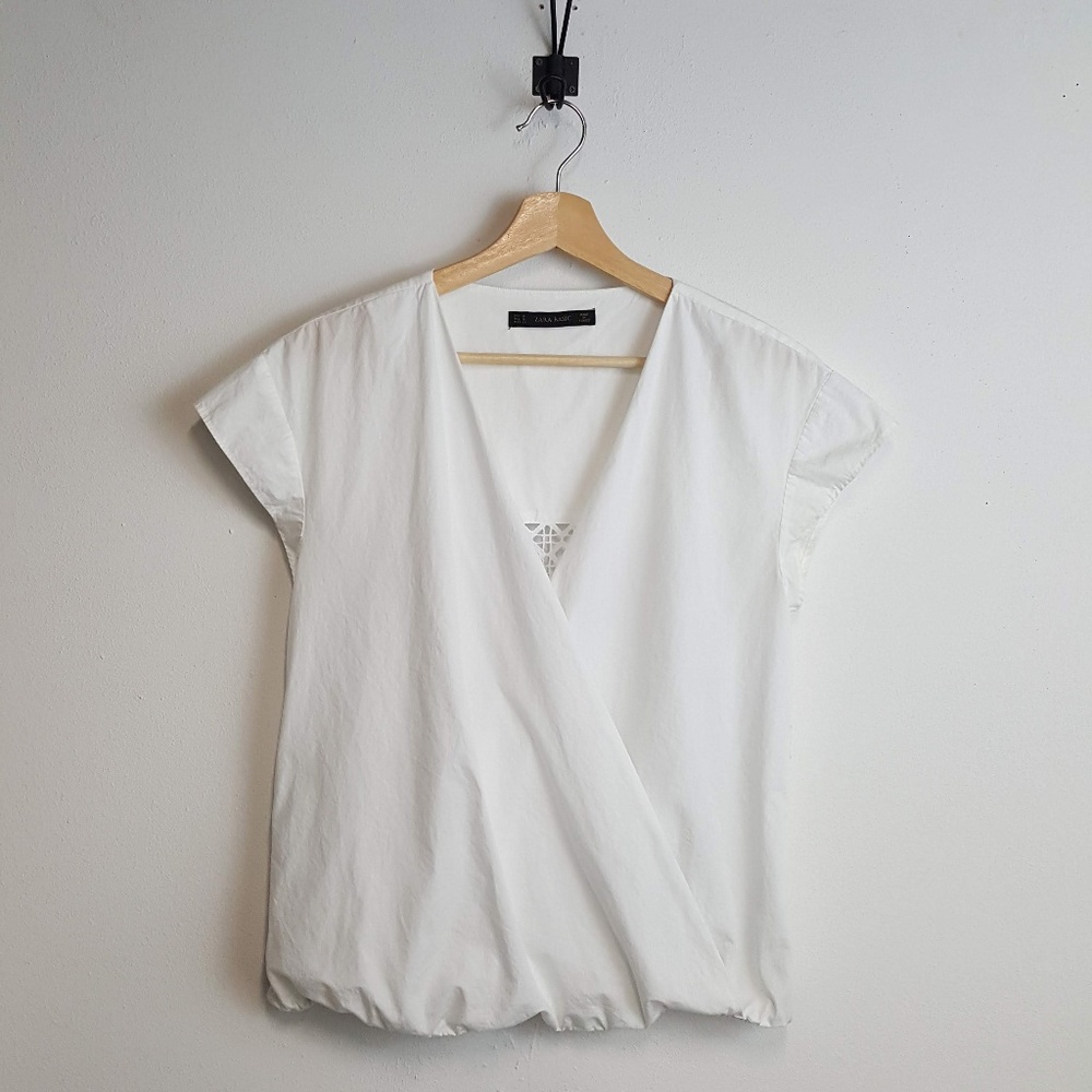 Zara Basic Crossover Laser Cut Blouse Top Size M